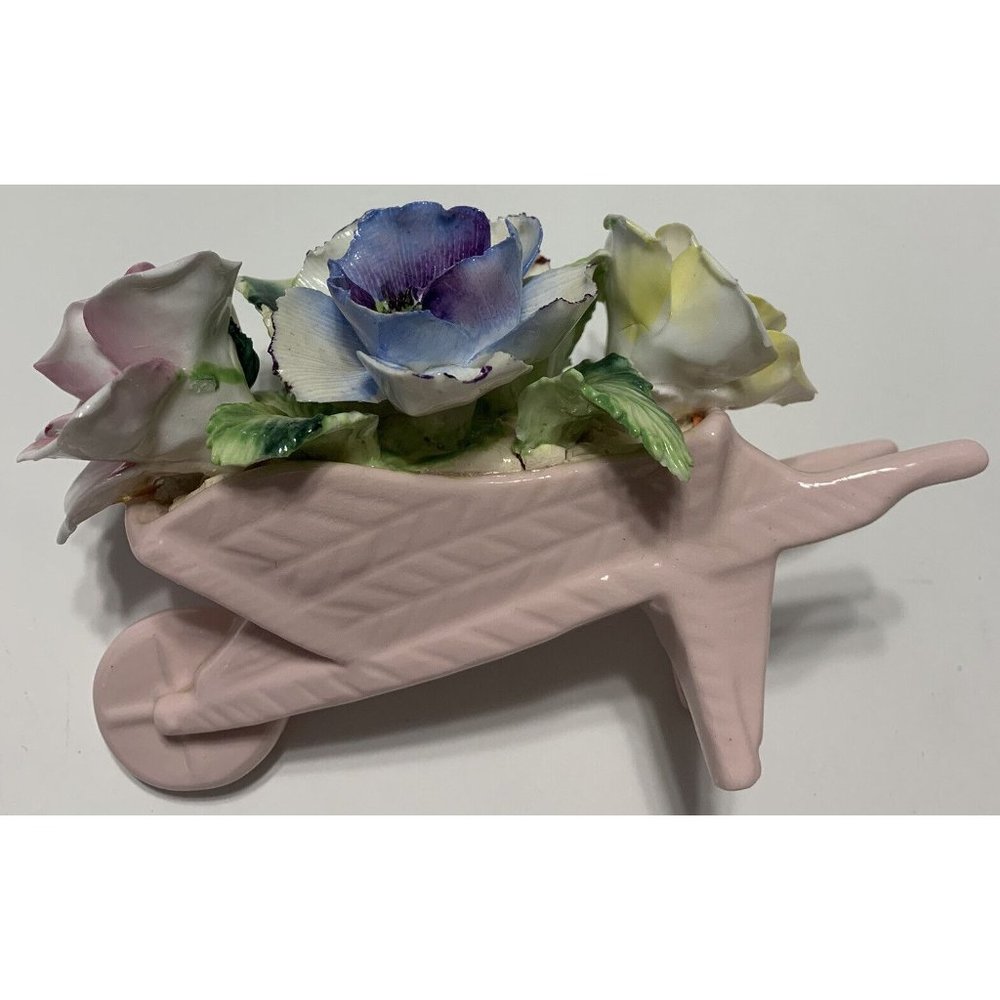 VTG RADNOR ENGLAND Granny Chic Bone China Wheel Barrel Flower Garden Bouquet